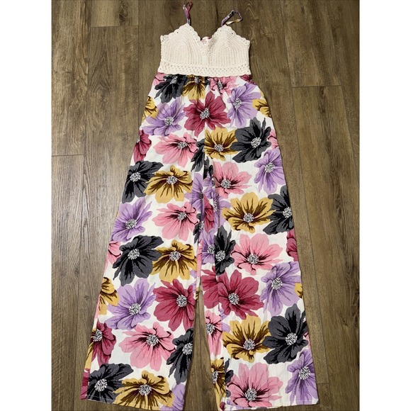 Bog Collective Floral Romper‎ Size m With Crochet Bodice - Picture 1 of 4